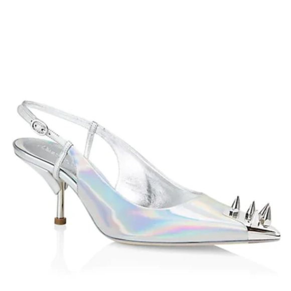 Alexander McQueen Shoes - NIB$1020 Alexander McQueen Punkstud Metallic Leather Spike Slingback Pumps 38